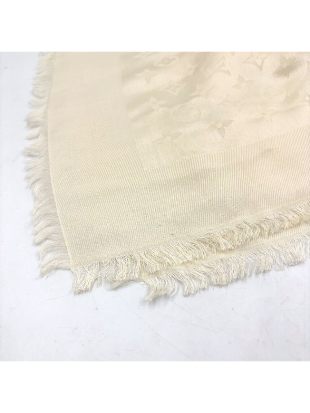 Louis Vuitton Echarpe Logo Mania Monogram Blanc Silk Wool Beige Shawl Scarf - Picture 3 of 8